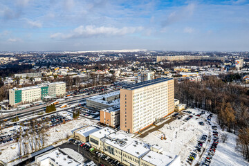 szpital wojewódzki w Jastrzębiu-Zdroju zimą, panorama z lotu ptaka na Śląsku w Polsce © Franciszek