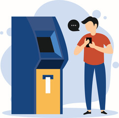 A Man Drawing Money from ATM tree concept