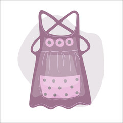 Flat illustration of a lilac cooking apron with a polka dot pocket in a cartoon, hand-drawn style.