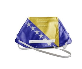 Bosnia and Herzegovina flag on anti pollution mask for protection from virus