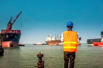 Foreman, harbor master or port controller in takes control communication to the receivers in charge...