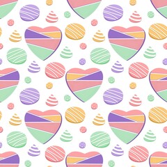 Seamless pattern with candies, cakes, donuts and macaroons