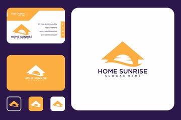 House with sunrise logo design and business card