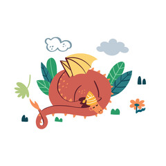 Vector illustration with cute dinosaur isolated on white background. Perfect for kids print