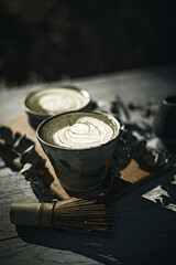 Close Up Of Green Tea Latte On Table