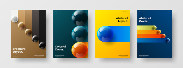 Isolated flyer vector design illustration composition. Creative 3D balls booklet layout bundle.