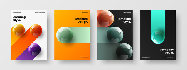 Fresh realistic balls journal cover illustration composition. Trendy pamphlet design vector layout bundle.
