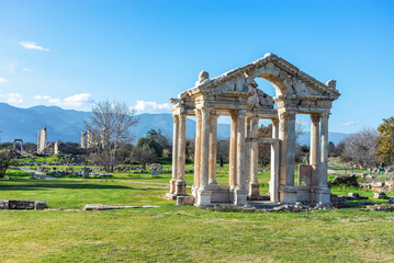 Fototapeta na wymiar Afrodisias Ancient city. (Aphrodisias) was named after Aphrodite, the Greek goddess of love. The UNESCO World Heritage. Aydın, Turkey.
