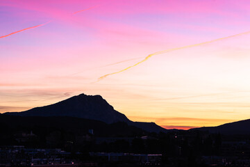 the Sainte Victoire mountain in the light of a winter morning