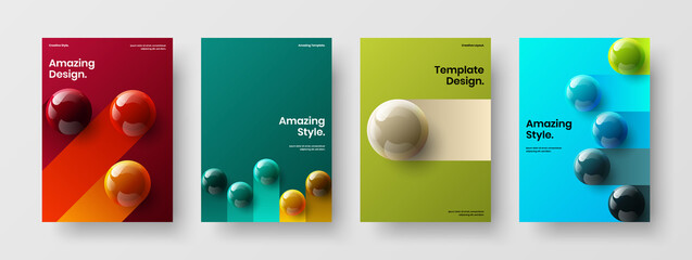 Multicolored realistic spheres journal cover concept collection. Simple booklet A4 vector design template composition.