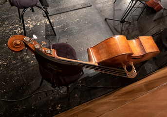 Musical instruments - two double bass or contrabass are in the orchestra room. In pending of the...