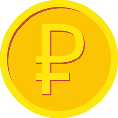 Gold coin icon. With russian ruble sign. flat Vector illustration isolated on white background.