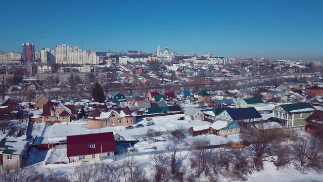 4K Aerial View Of The Winter City Of Penza, Russian winter
