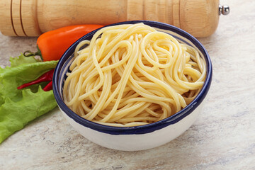 Italian pasta boiled spaghetti with oil