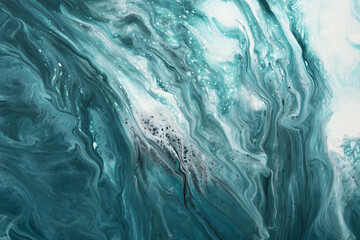 Fluid Art. Liquid turquoise abstract drips and wave. Marble effect background or texture