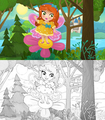 cartoon scene with nature forest princess and castle