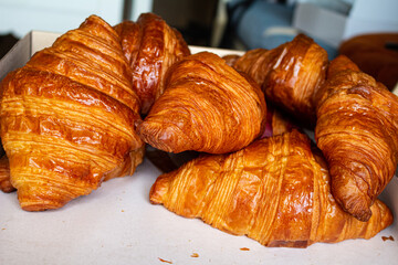 Variety of delicious homemade croissant and bakery