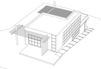 Sketch of modern house vector 3d illustration 