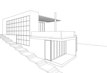 Sketch of modern house vector 3d illustration 