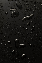 Black metal water drops on dark reflective surface