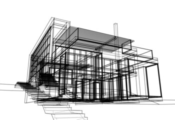 Sketch of modern house vector 3d illustration 