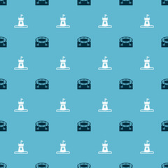 Set Jumping trampoline and Sand tower on seamless pattern. Vector