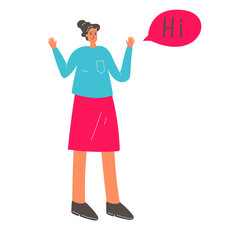 A nice girl says hello. Conversational Bubble. Vector illustration