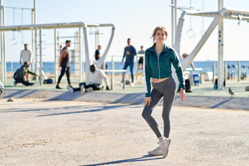 woman doing exercise at an outdoor gym