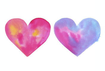 Pink hearts, watercolor illustration, greeting card, valentine's day