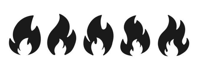 Obraz na płótnie Canvas Fire flame flat icon set. Fire flame symbol flat style collection.