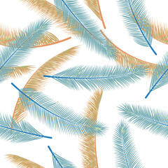 Fototapeta na wymiar Natural feather fluff vector ornament. Retro fabric print. Tribal boho feather fluff wallpaper seamless pattern.