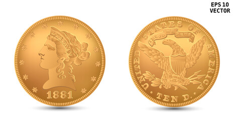 1881 gold piece. 1881 Year Eagle $10 US Gold Coins