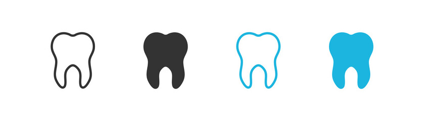Tooth set black and blue icon isolated. Dent vector design, illustration in flat