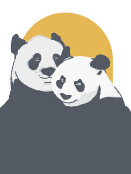 Panda vector print. Two panda bear poster. Hand drawn style banner. vector illustration for home interior or textile print. 