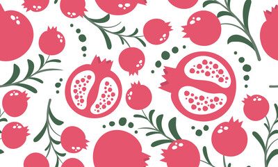 Seamless pattern  pomegranate fruits with leaves