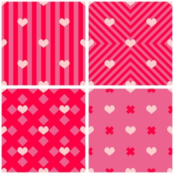 Tile vector pattern with hearts on pink and red background