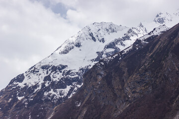 Fototapeta na wymiar View of the valley and mountain peaks in the Manaslu region in the Himalayas