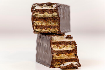 close up with chocolate wafer on a table