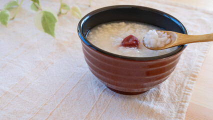 梅干しのお粥 ”Japanese Rice porridge" ”pickled plum”