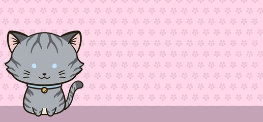 cute grey cat illustration with light brown background