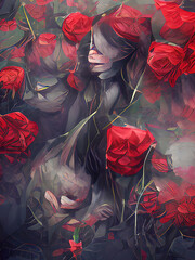 wonderful painting of red roses