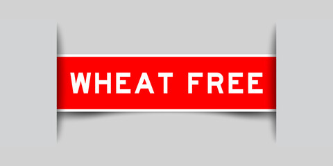 Inserted red color label sticker with word wheat free on gray background