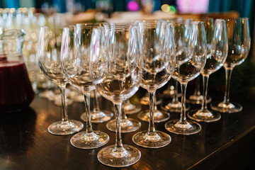 an empty wine glasses on the table. tableware for restaurants and at home.