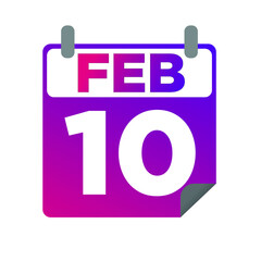 February 10. Single day calendar. minimalist flat illustration in purple color. eps 10