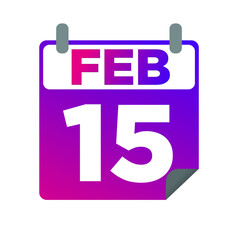 February 15. Single day calendar. minimalist flat illustration in purple color. eps 10