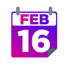 February 16. Single day calendar. minimalist flat illustration in purple color. eps 10