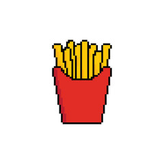 pixel French fries icon vector  fast food art element for 8 bit game