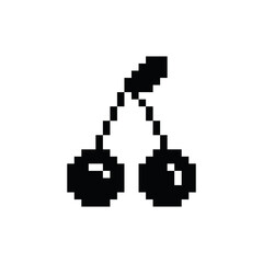 Pixel cherry icon. black cherry vector pixel art element for 8 bit game