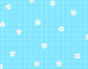 白い花と方眼の背景イラスト素材