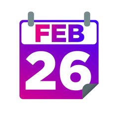 February 26. Single day calendar. minimalist flat illustration in purple color. eps 10